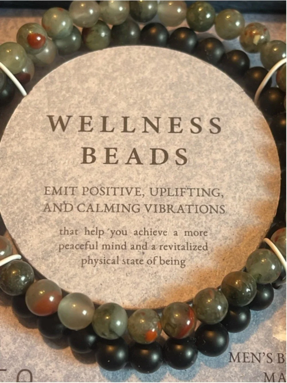 Slate Wellness Beads Men's Bracelet double-strands Semiprecious Agate Stones